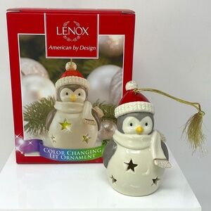LENOX Colour  Changing Lit Penguin Christmas Tree Ornament